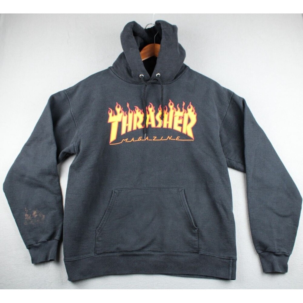 Vintage Thrasher Magazine Fire Logo Black Hoodie Sweatshirt Skate